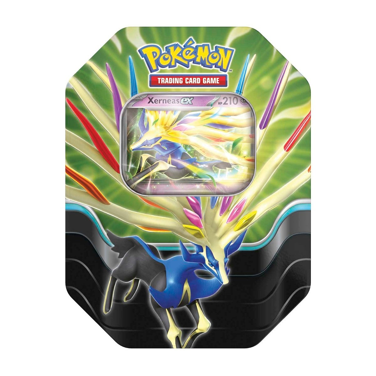 Pokémon Azure Legends Collector’s Tin Box med Xerneas ex – en stilfuld og værdifuld tilføjelse til din kortsamling.