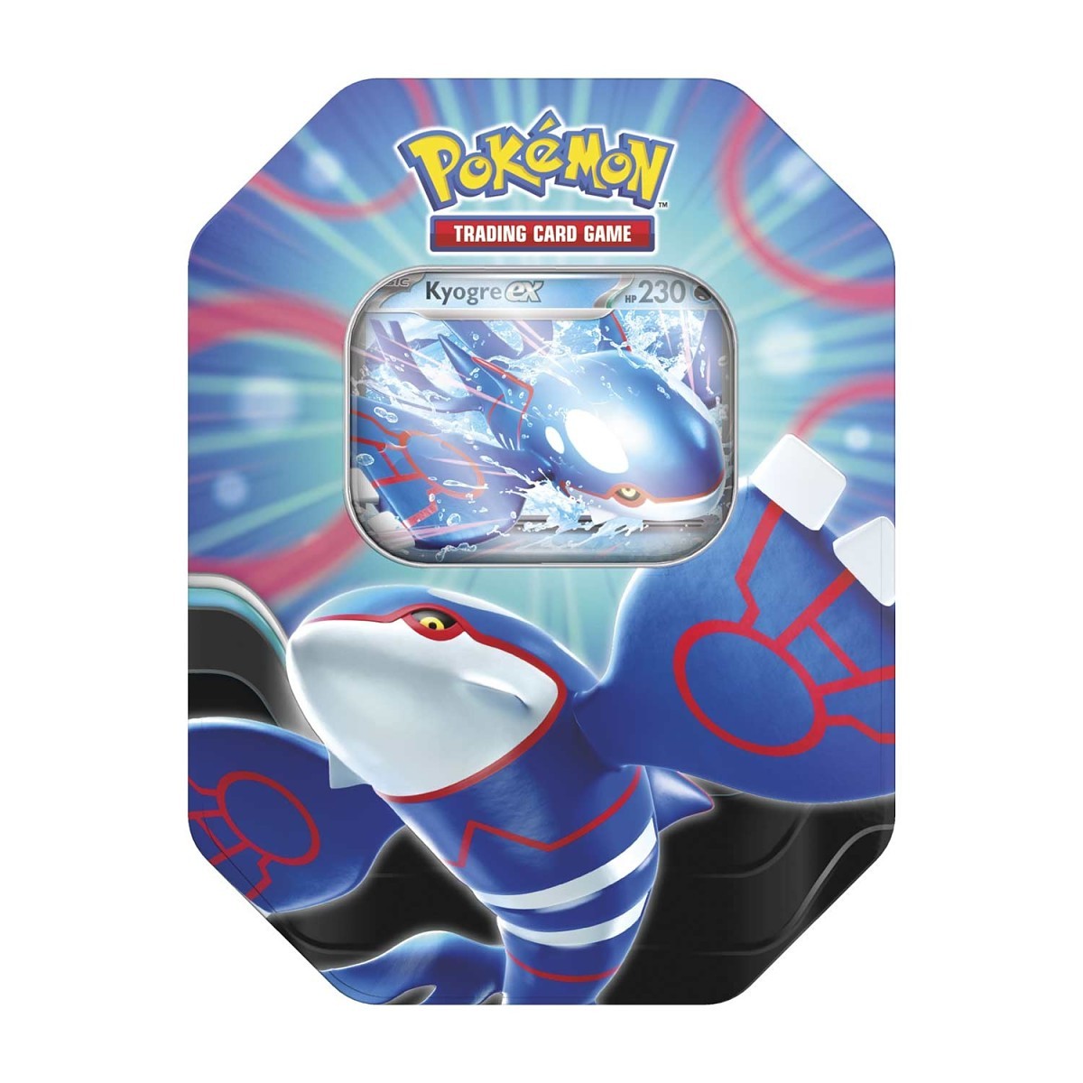 Pokémon Azure Legends Collector’s Tin Box med Kyogre ex – en stilfuld og værdifuld tilføjelse til din kortsamling.