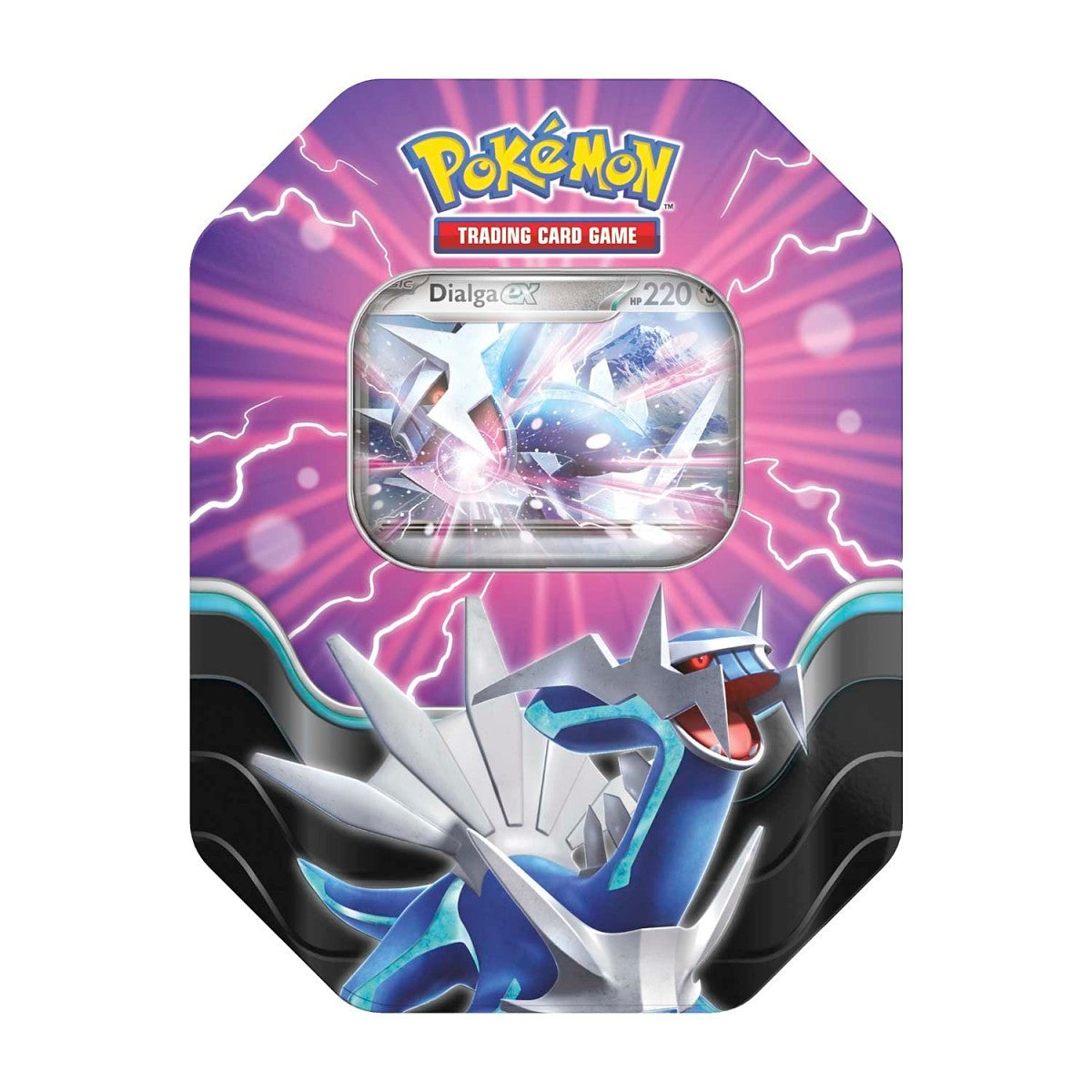 Pokémon Azure Legends Collector’s Tin Box med Dialga ex – en stilfuld og værdifuld tilføjelse til din kortsamling.