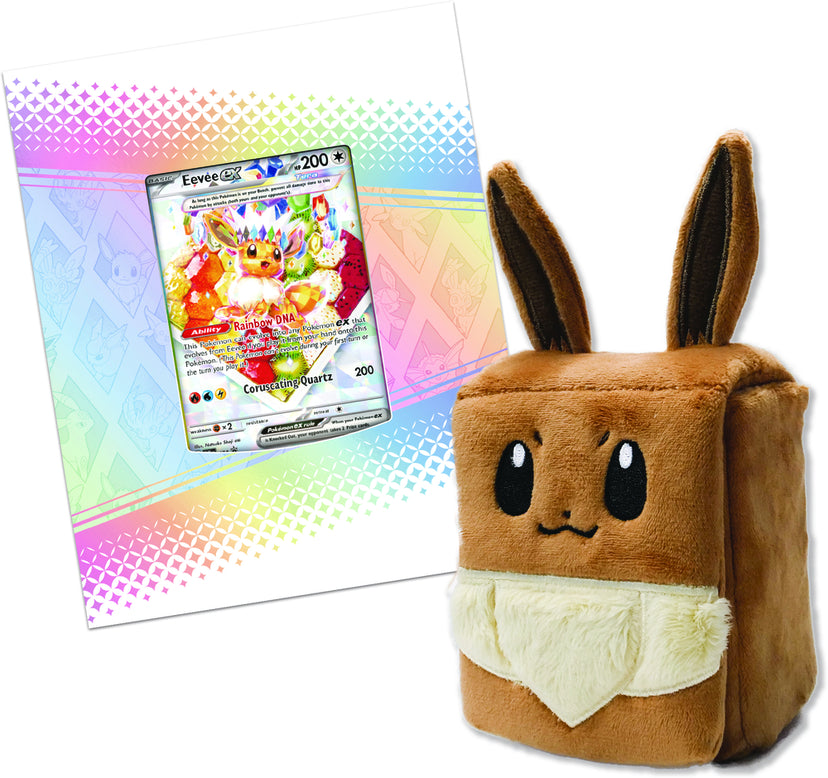 Pokémon SV 8.5 Prismatic Evolutions Super Premium Collection. En eksklusiv samling med Eevee og dens udviklinger, fyldt med boosterpakker og tilbehør.
Pokémon SV 8.5 Prismatic Evolutions Super Premium Collection, med Eevee og dens udviklinger, indeholder sød tilbehør.