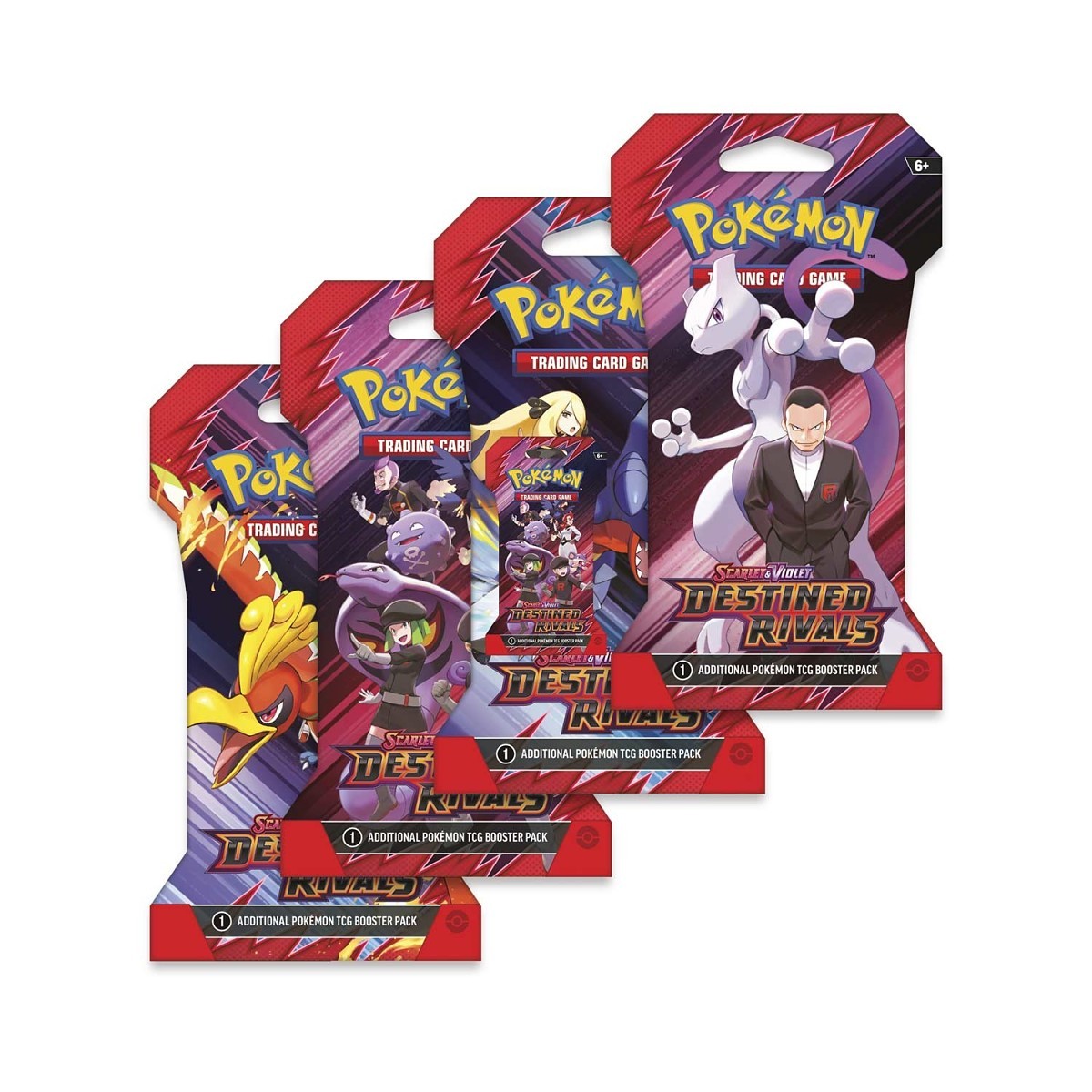 Pokémon SV10 Destined Rivals - 4 Sleeved Booster-pakker Art Sæt – et sæt med fire boosterpakker, hver med unikt artwork og 10 tilfældige kort!