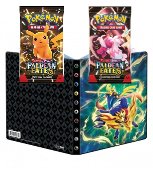 Pokémon mappe med 2 Paldean Fates booster packs - tilbud!