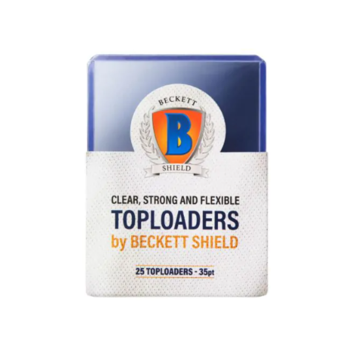Pakke med 25 Beckett Shield Toploader sleeves (35pt) i klar PETG-plast. Rigid beskyttelse til samlekort i standardstørrelse.