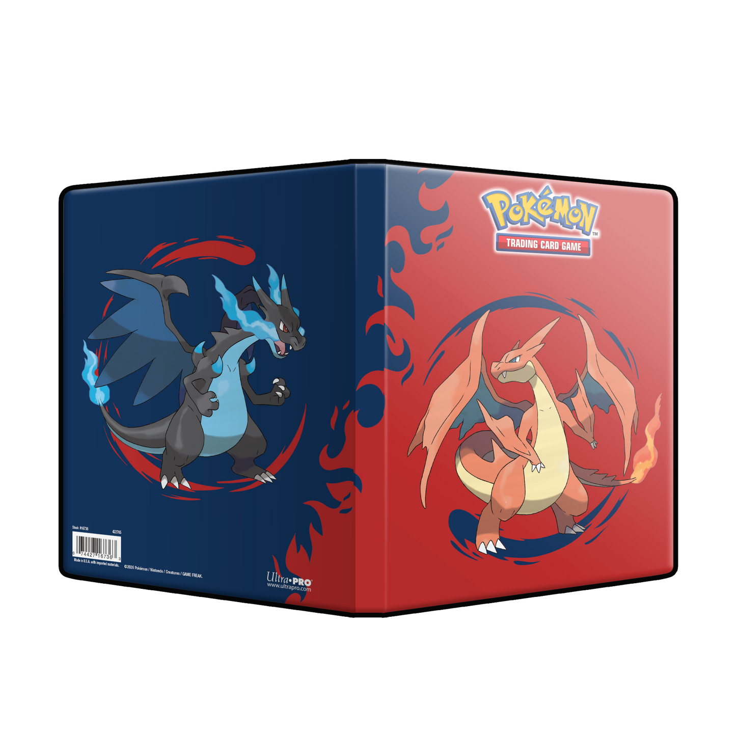 Pokémon Mega Charizard X & Mega Charizard Y 4‑Pocket Portfolio med plads til 80 kort og 4 oversize‑kort.