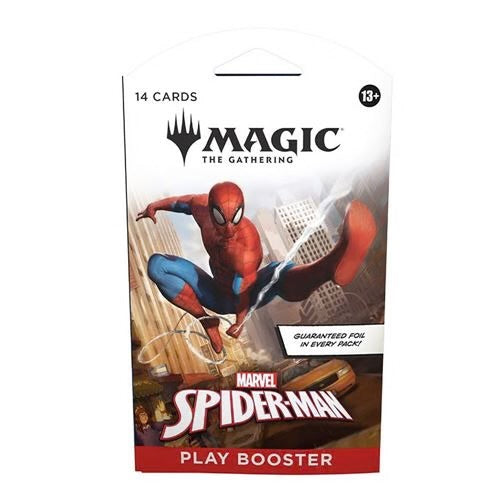 Magic: The Gathering – Marvel’s Spider‑Man Play Booster Sleeved Pack indeholder 14 actionfyldte MTG‑kort inspireret af Spider‑Man‑universets helte, skurke og ikoniske øjeblikke.