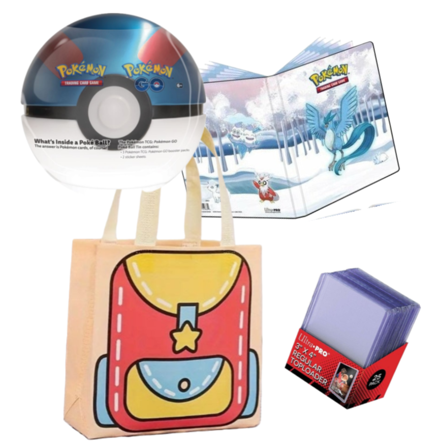 Pokémon Goodie Bag – en smart taske fyldt med kortbeskyttelse og samlerobjekter til Pokémon-fans.