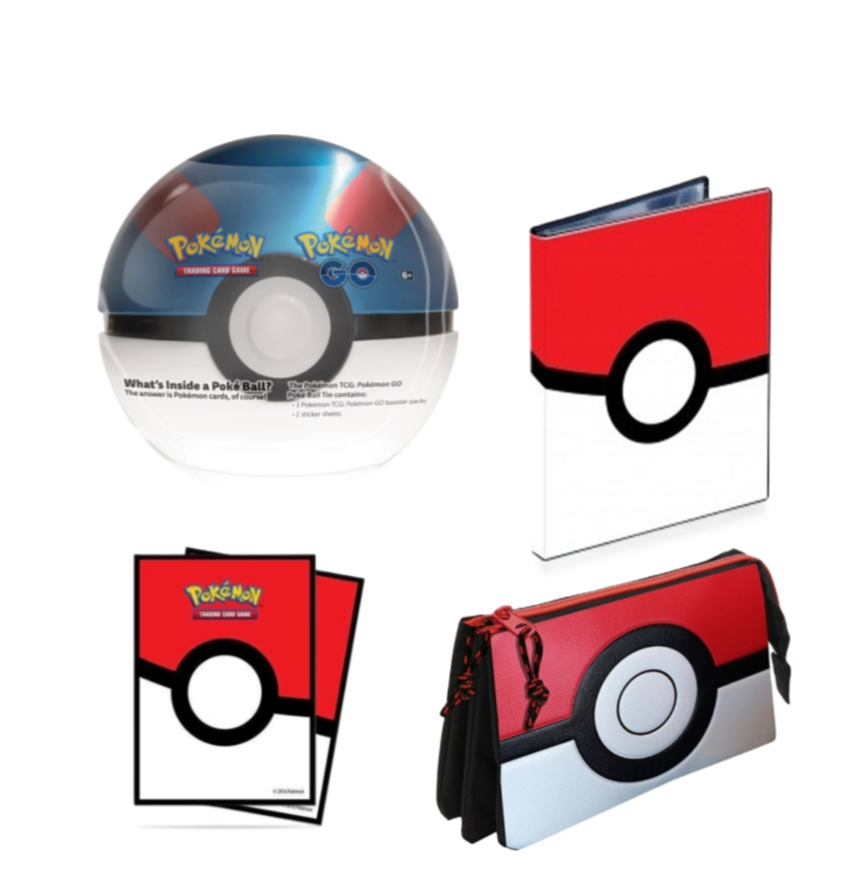 Poké Ball Tin og tilbehør – perfekt til Pokémon-samlere med booster-pakker, kortopbevaring og beskyttelse.