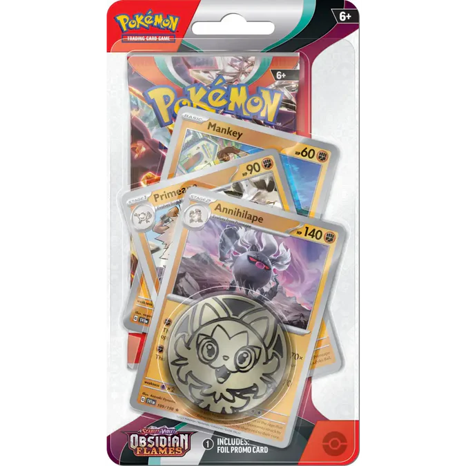 Pokémon TCG Obsidian Flames Premium Checklane Blister med Annihilape promo-kort, boosterpakke og metallic mønt