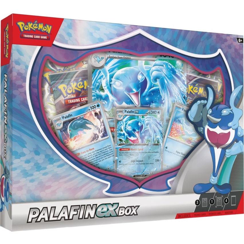 Pokémon TCG: Palafin ex Box med unikke kort og booster packs. Perfekt til duel-entusiaster og samlere.