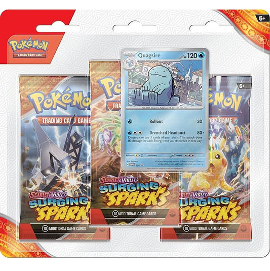 Pokémon TCG: Scarlet & Violet - Surging Sparks 3-booster blister – indeholder tre booster-pakker til udvidelse af din kortsamling og Quagsire Promokort.