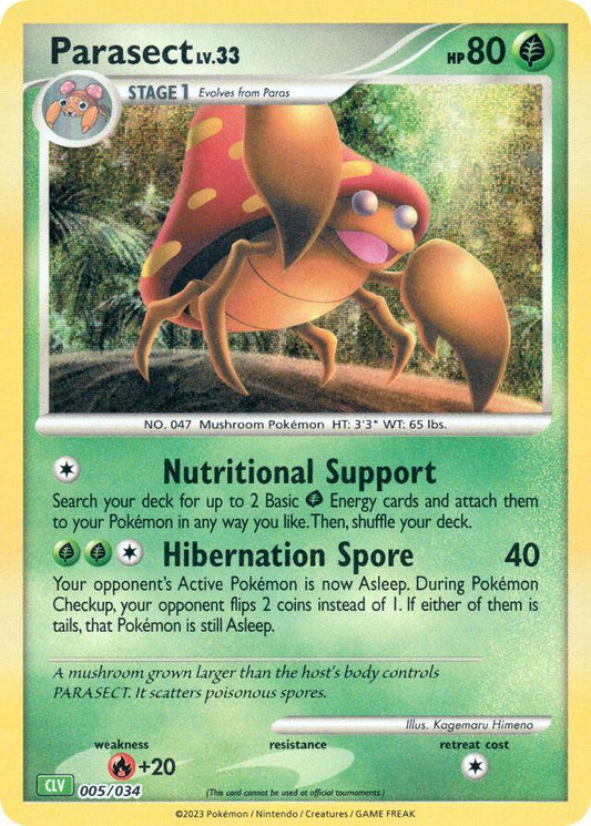 Denne holografiske Parasect 005/034 fra 2023 Pokémon TCG Classic Venusaur Deck er en insekt- og græs-type med fokus på statusangreb og strategisk kontrol. Med sin karakteristiske svamp på ryggen og evnen til at lamme modstandere, bringer Parasect en taktisk dybde og nostalgisk charme til spillet.
Sæt: Pokémon TCG Classic – Venusaur Deck Kortnummer: 005/034 