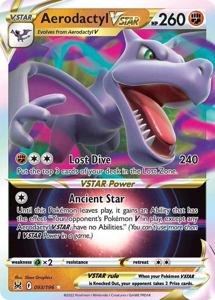 Aerodactyl VSTAR er et Ultra Rare VSTAR kort fra Pokemon SWSH Lost Origin serien. Kortet har nummer 093/196.