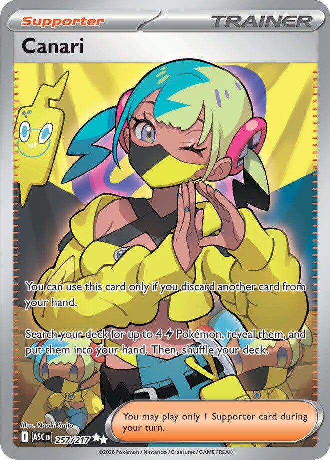 Canari er et Ultra Rare kort fra Pojemon ME02.5 Ascended Heroes serien. Kortet har nummer 257/217.
