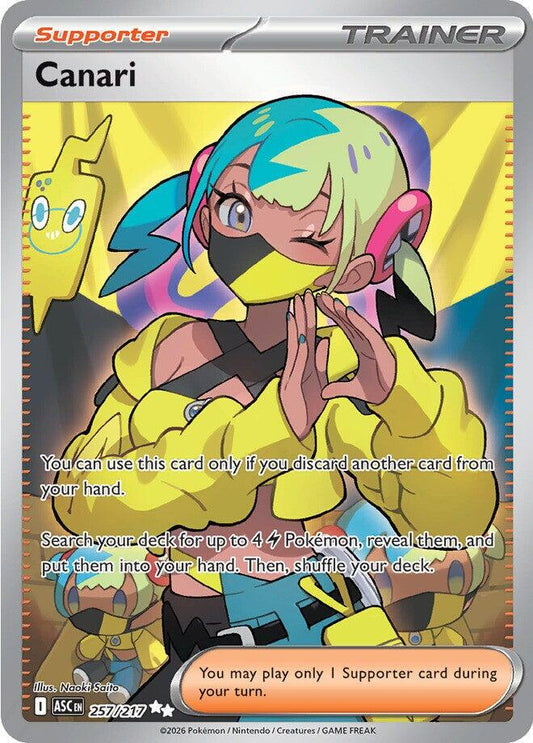 Canari er et Ultra Rare kort fra Pojemon ME02.5 Ascended Heroes serien. Kortet har nummer 257/217.
