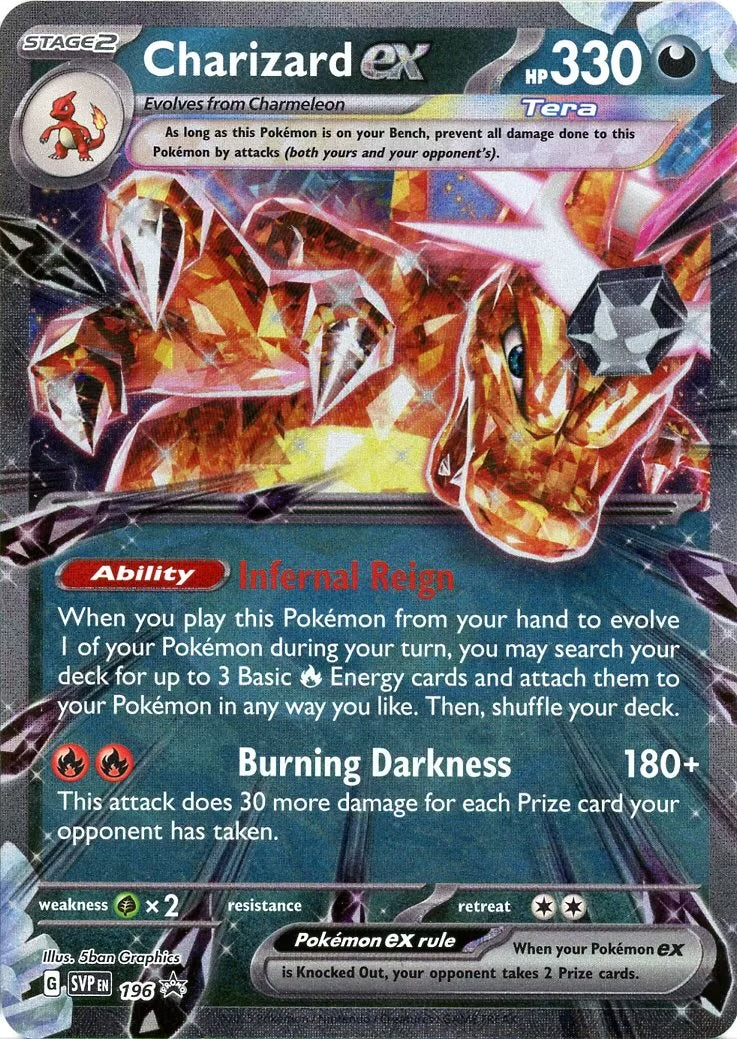Charizard ex SVP196 er et Pokemon promo kort fra SVP Black Star Promo serien. 
