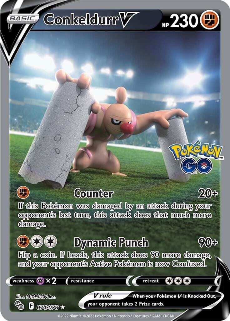 Conkeldurr V er et Ultra Rare kort fra Pokemon SWSH Pokemon TCG serien. Kortet har nummer 074/078.
