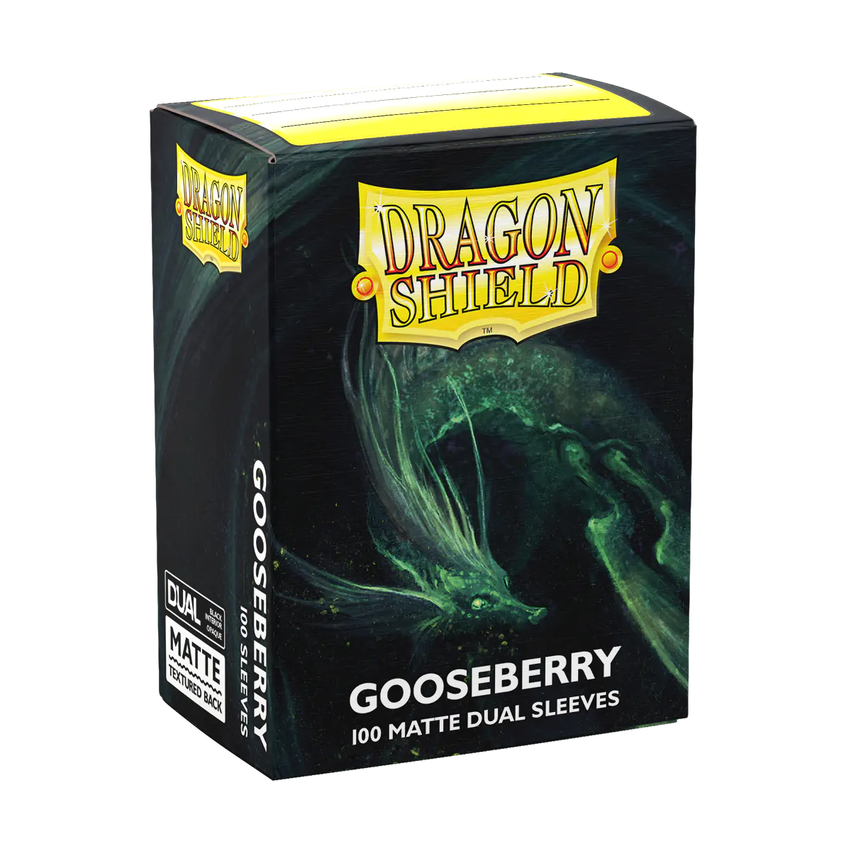 Dragon Shield Gooseberry Matte Sleeves med matte tekstur og et sort indre, der fungerer som en elegant baggrund for dine kort.