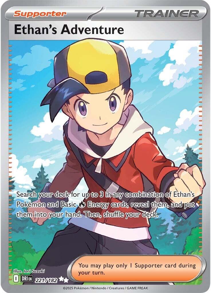 Ethan’s Adventure er et Ultra Rare kort fra Pokemon SV10 Destined Rivals serien. Kortet har nummer 221/182.