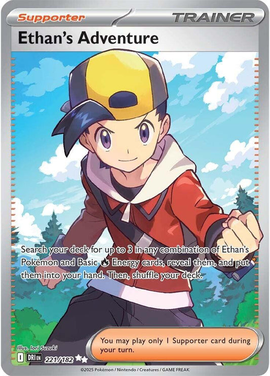 Ethan’s Adventure er et Ultra Rare kort fra Pokemon SV10 Destined Rivals serien. Kortet har nummer 221/182.