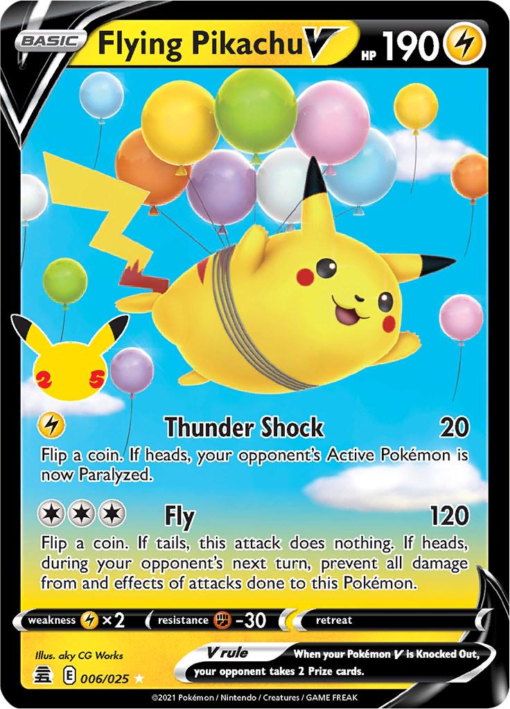 Flying Pikachu V er et Super Rare V kort fra Pokemon SWSH Celebrations serien. Kortet har nummer 006/025.