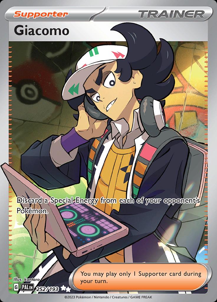 Giacomo er et Ultra Rare / Secret Rare pokemon kort fra Pokemon SV02 Paldea Evolved serien. Kortet har nummer 252/193.
