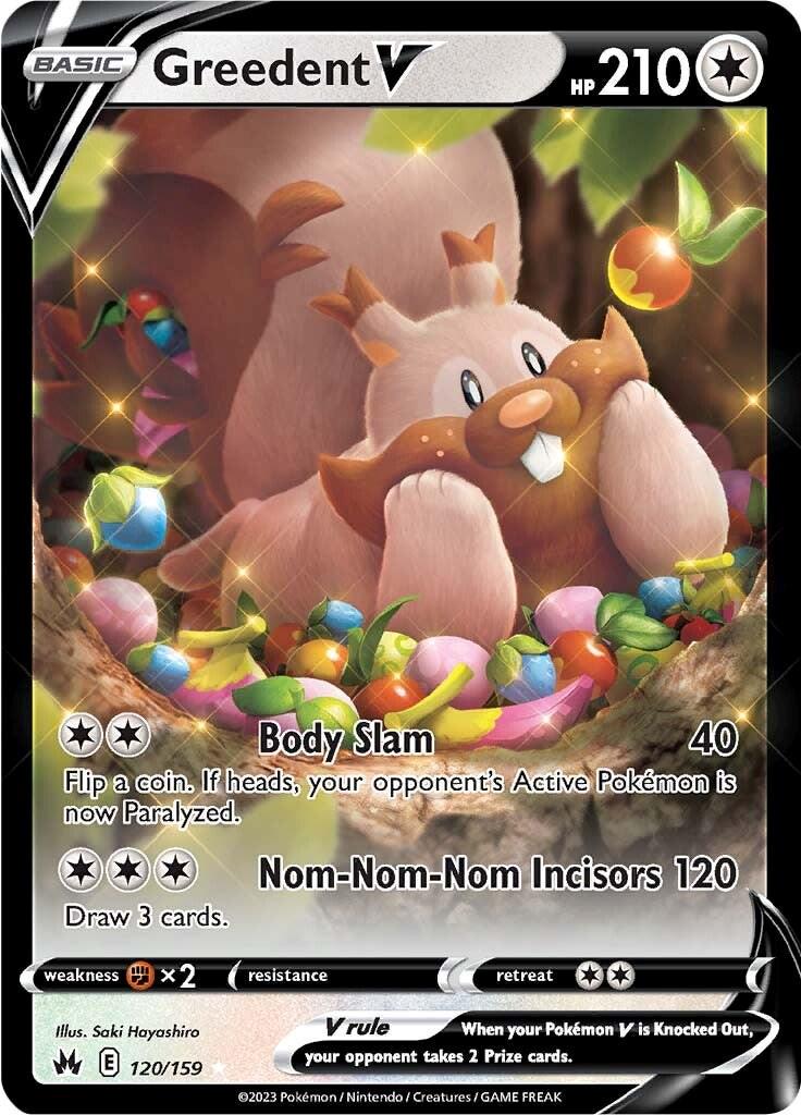 Greedent V er et Super Rare V kort fra Pokemon SWSH Crown Zenith serien.
