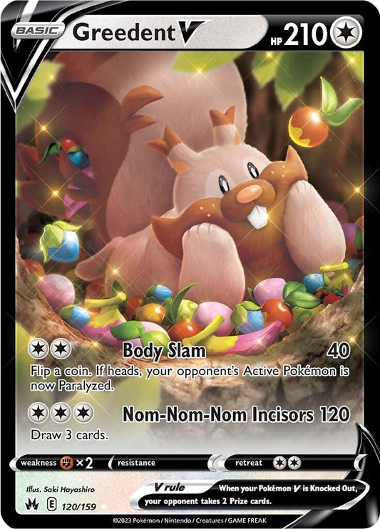 Greedent V er et Super Rare V kort fra Pokemon SWSH Crown Zenith serien.