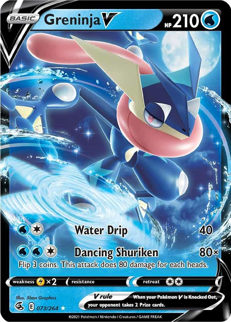 Pokemón Greninja V 73/264 fra serien Fusion Strike der udkom i november 2021.