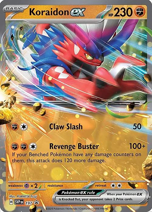 Koraidon ex – SVP197 - er er et kort fra SVP Black Star Promo serien. Kortet er udgivet i Slashing Legends Tin.