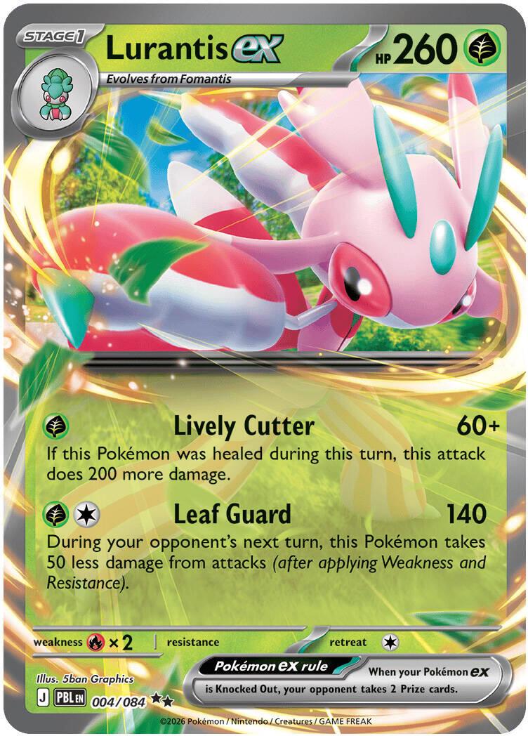Lurantis ex er et Double Rare / Super Rare kort fra Pokemon ME05 Pitch Black serien. Kortet har nummer 004/084