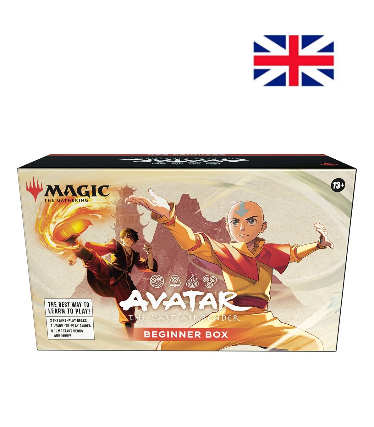 Magic: The Gathering Avatar: The Last Airbender Beginner Box med kort, spillemåtter og vejledninger – perfekt til nye spillere og Avatar-fans.
