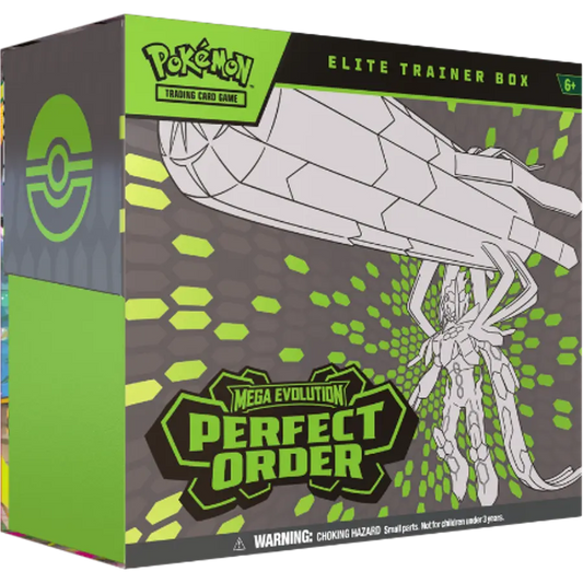 Billede af Pokémon TCG: Mega Evolution—Perfect Order Elite Trainer Box med boosterpakker, Tyrunt‑promokort og tilbehør