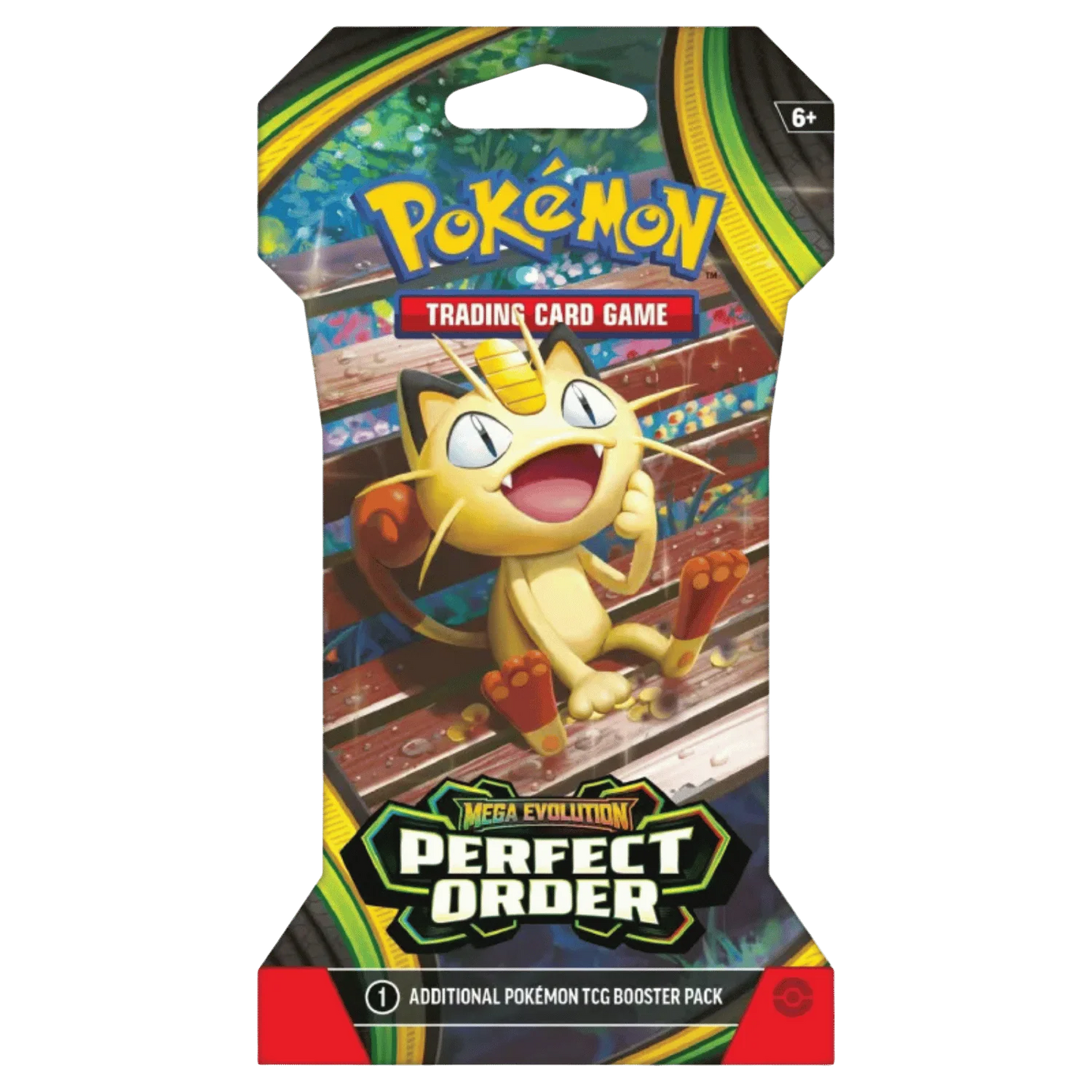 Billede af Pokémon TCG: Mega Evolution — Perfect Order Sleeved Booster Pack Mew med 10 kort, 1 Energy og TCG Live‑kodekort.