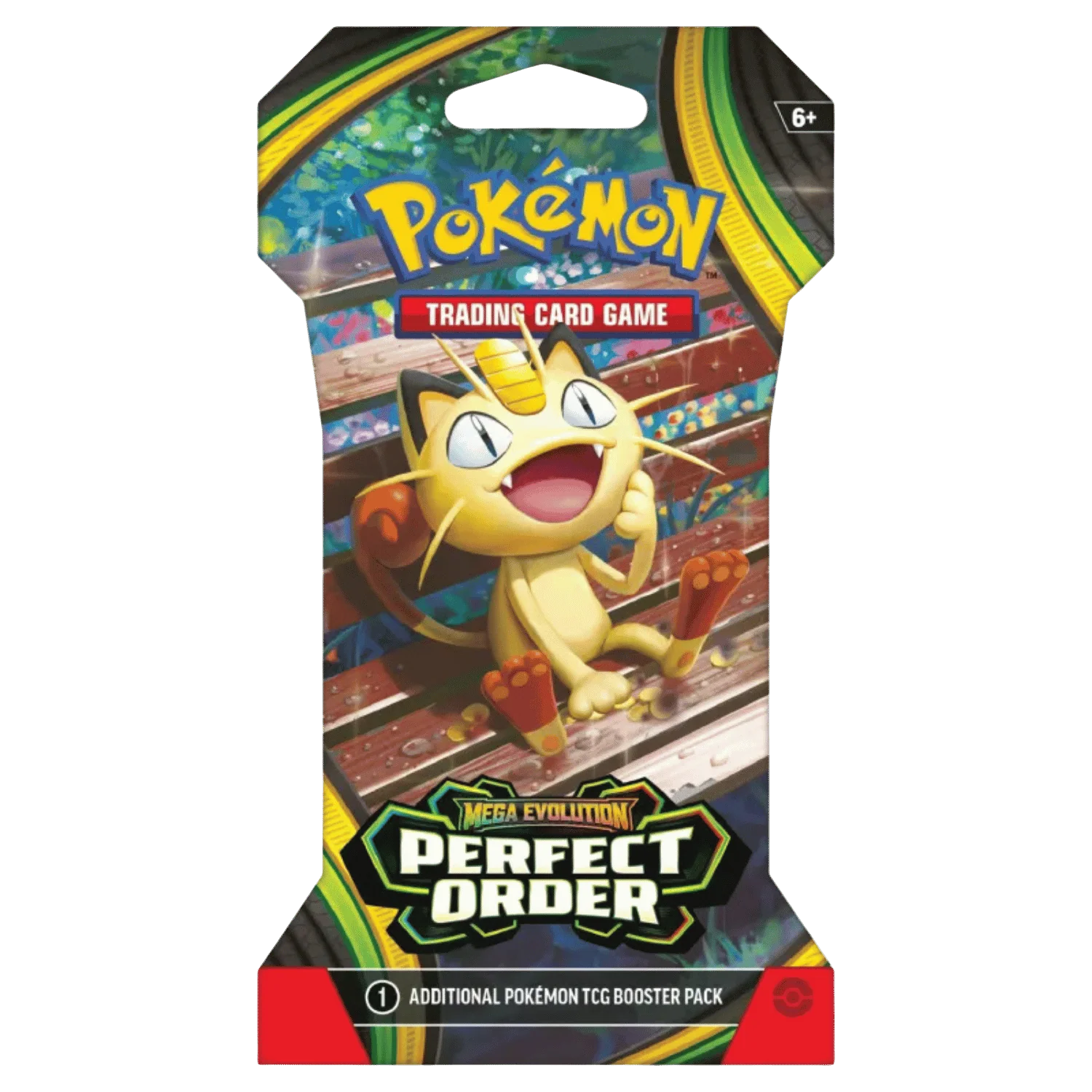 Billede af Pokémon TCG: Mega Evolution — Perfect Order Sleeved Booster Pack Mew med 10 kort, 1 Energy og TCG Live‑kodekort.