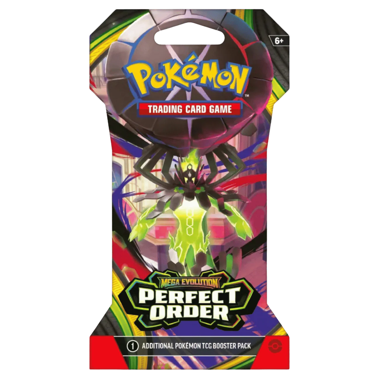 Billede af Pokémon TCG: Mega Evolution — Perfect Order Sleeved Booster Pack med 10 kort, 1 Energy og TCG Live‑kodekort.

