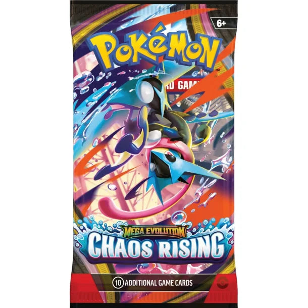 Mega Evolution Chaos Rising ME04 booster med Pokémon kort og mulighed for sjældne og holografiske kort - variant Greninja.
