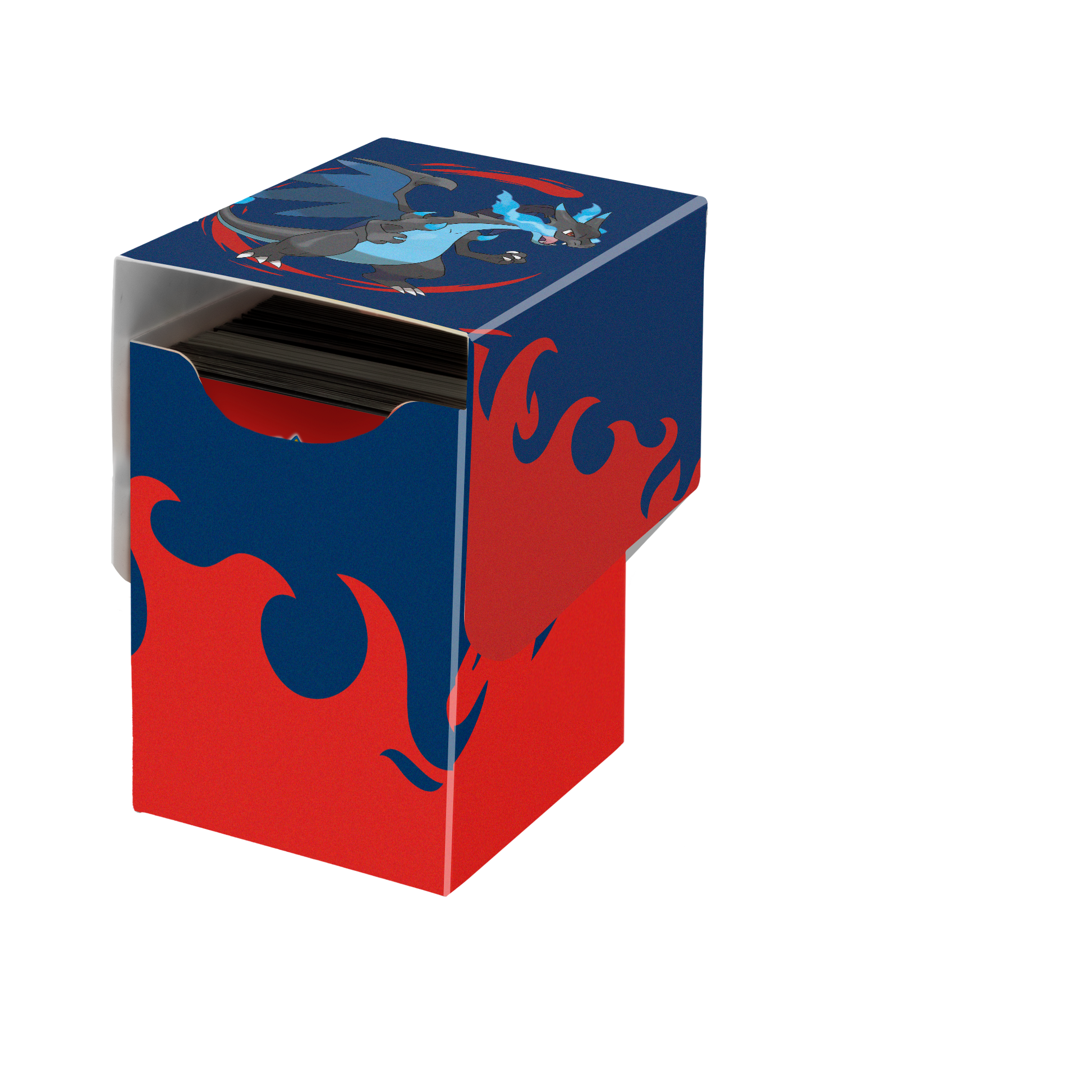 Pokémon Mega Charizard X Deck Box med plads til 80+ kort og ikonisk Charizard‑design.