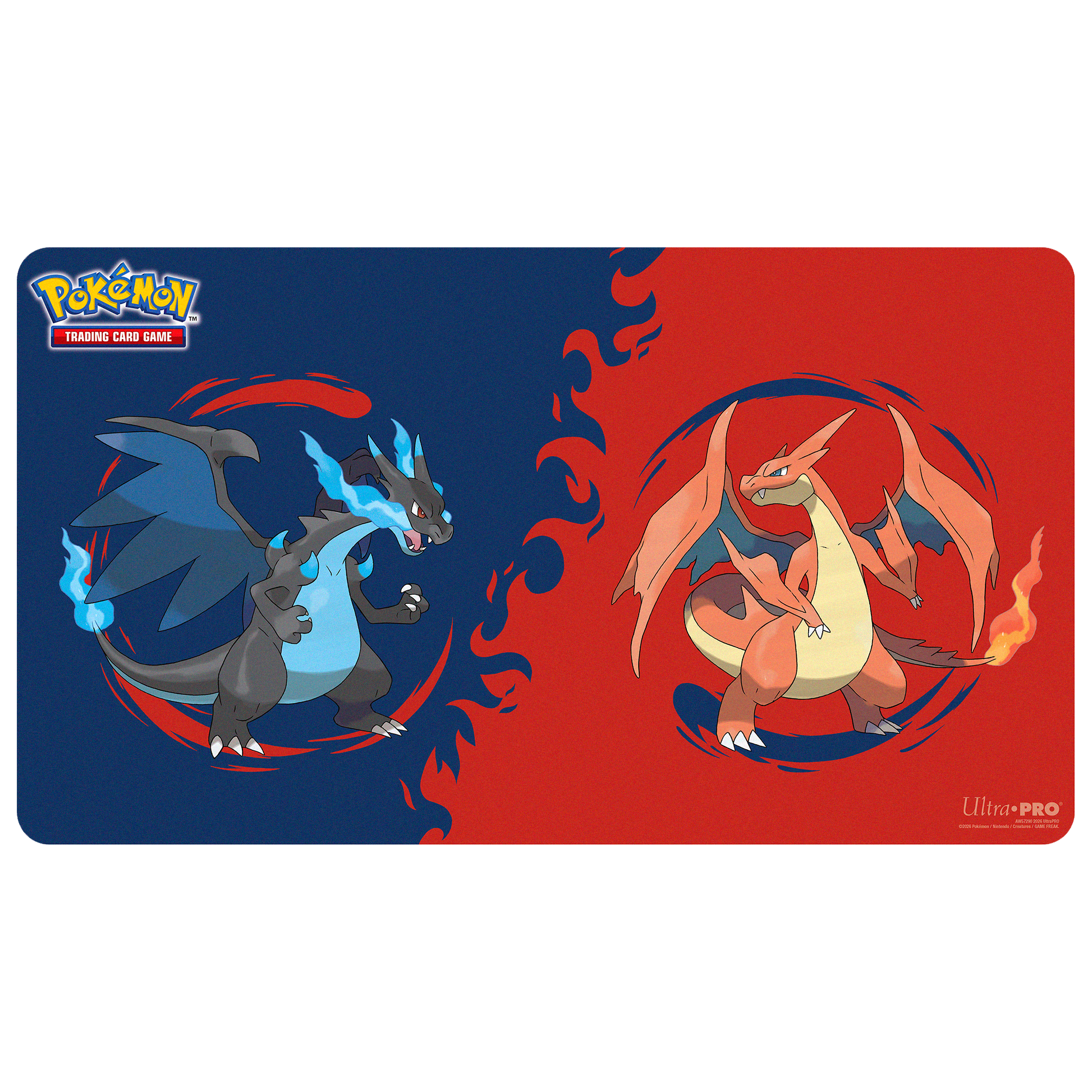 Pokémon Mega Charizard X og Mega Charizard Y Playmat er den perfekte spillemåtte til både samlere og TCG‑spillere.