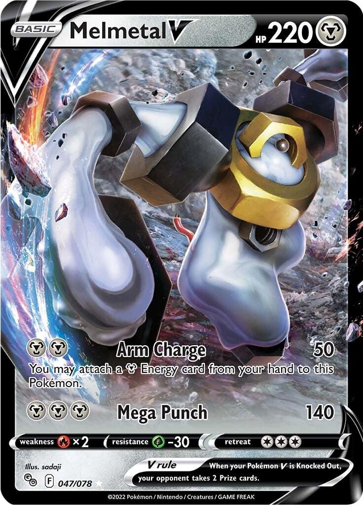 Melmetal V er et Super Rare kort fra SWSH Pokemon GO TCG serien. Kortet har nummer 047/078.