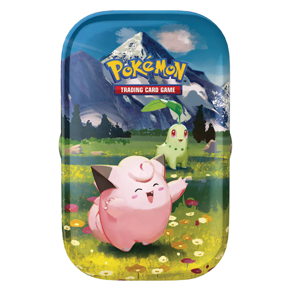 Pokémon Minitin ME02.5 Ascended Heroes med Clefairy og Chikorita motivet, indeholdende to boosterpakker, klistermærkeark og kunstkort
