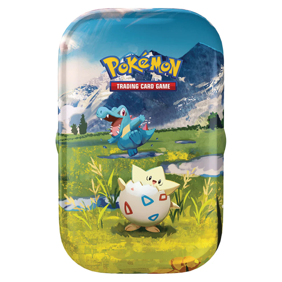 Pokémon Minitin ME02.5 Ascended Heroes med togepi og totodile motivet, indeholdende to boosterpakker, klistermærkeark og kunstkort.