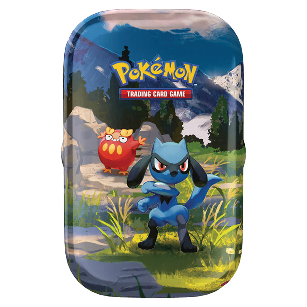 Pokémon Minitin ME02.5 Ascended Heroes med Riolu & Darumaka motivet, indeholdende to boosterpakker, klistermærkeark og kunstkort.