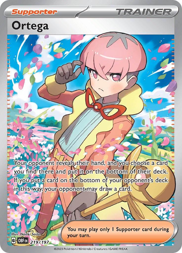 Ortega er et Ultra Rare / Secret Rare kort fra Pokemon SV03 Obsidian Flames serien. Kortet har nummer 219/197.