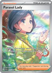Parasol Lady er et Special Illustration Rare kort fra Pokemon SV04 Paradox Rift serien. Kortet har nummer 255/182.