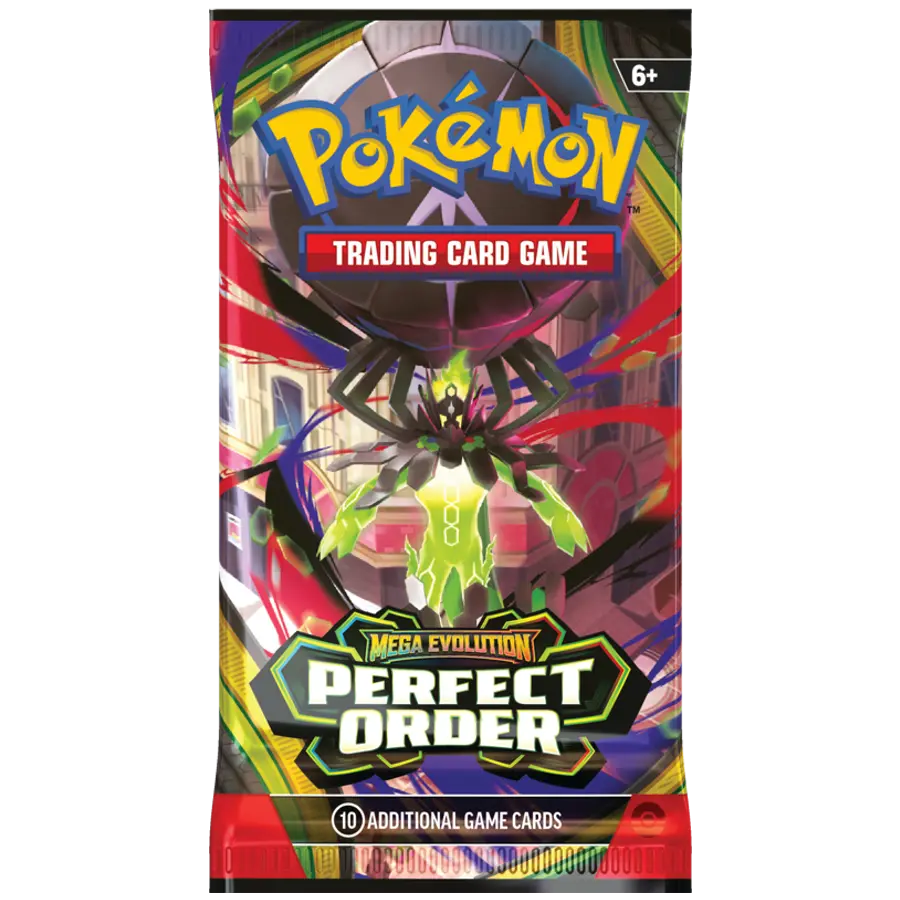 Billede af Pokémon TCG: Mega Evolution—Perfect Order boosterpakke Zygarde med 10 kort, 1 Energy og TCG Live‑kodekort.