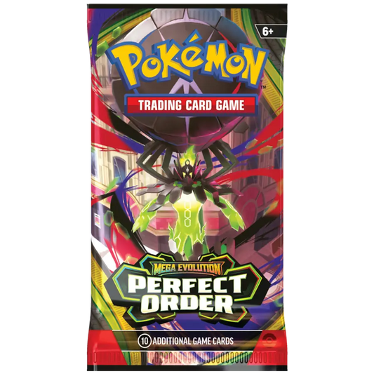 Billede af Pokémon TCG: Mega Evolution—Perfect Order boosterpakke Zygarde med 10 kort, 1 Energy og TCG Live‑kodekort.