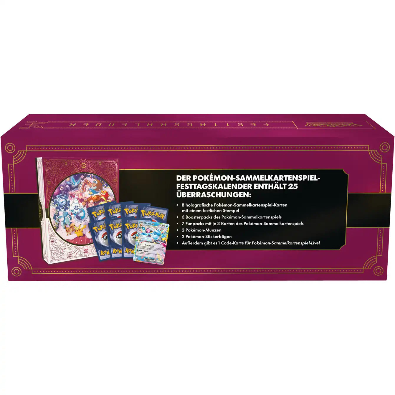 Pokémon TCG Julekalender 2025 med 25 låger, dekoreret med festlige Pokémon-motiver.