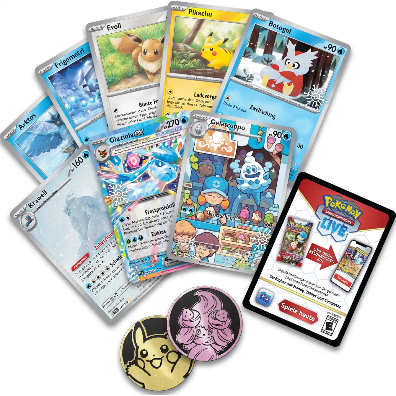 Pokémon TCG Julekalender 2025 med 25 låger, dekoreret med festlige Pokémon-motiver og indeholdende kort, boosterpakker, mønter og osv.