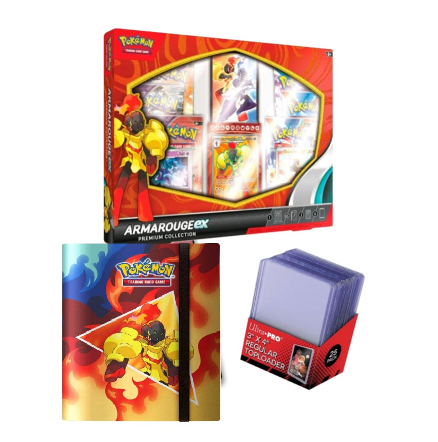 Et sæt med en Armarouge ex Premium Collection Box suppleret med en mappe (Pro-Binder) og toploaders.