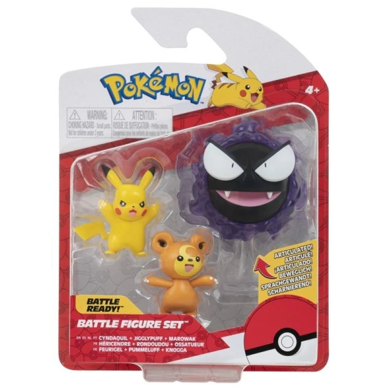 Pokemon Battle Figure Set 3pack - Teddiursa, Pikachu #9, Ghastly - pack